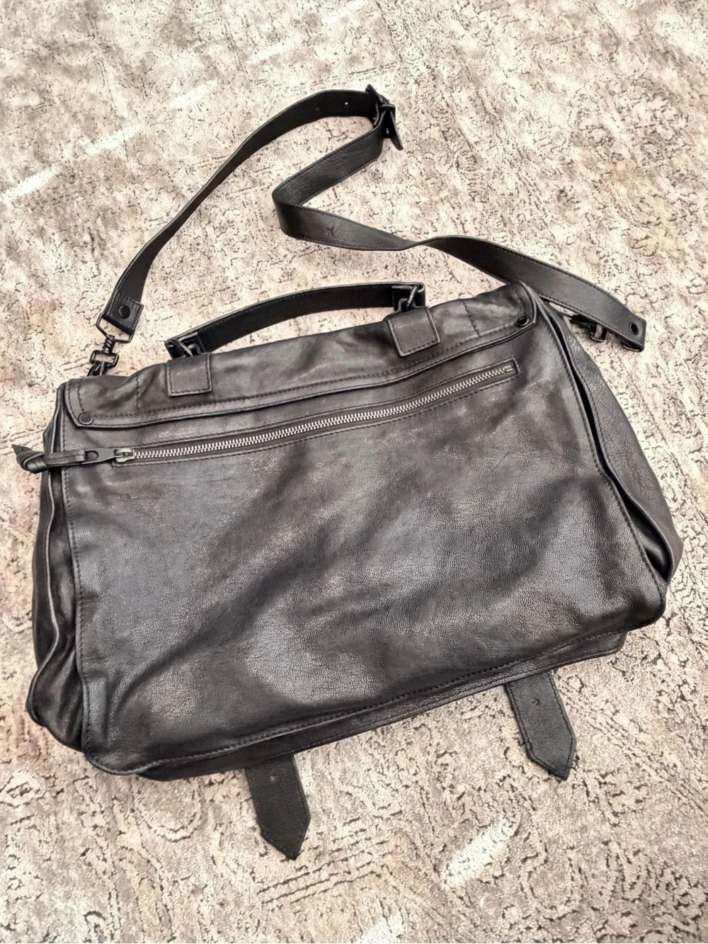 Proenza Schouler Black Leather Messenger Bag with Top Handle